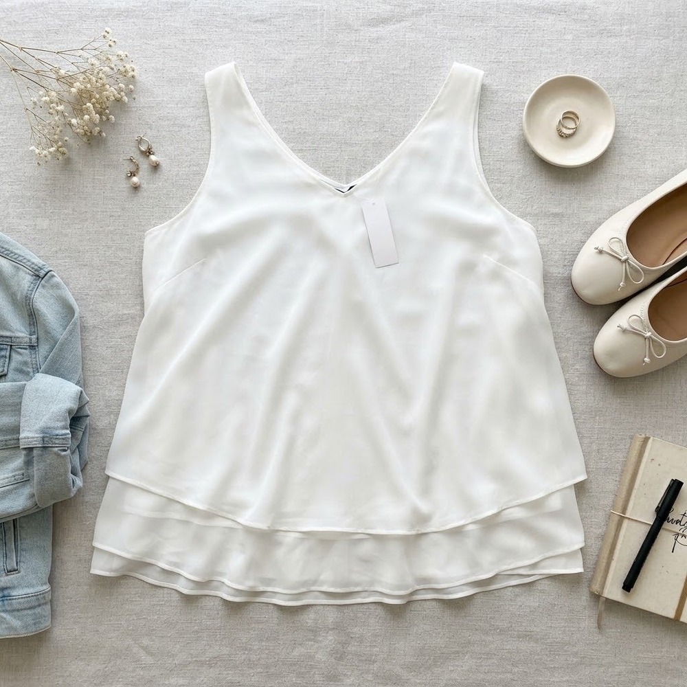 NWT Lane Bryant Ivory Chiffon Tiered V-Neck Cami Tank Top Plus Size 20